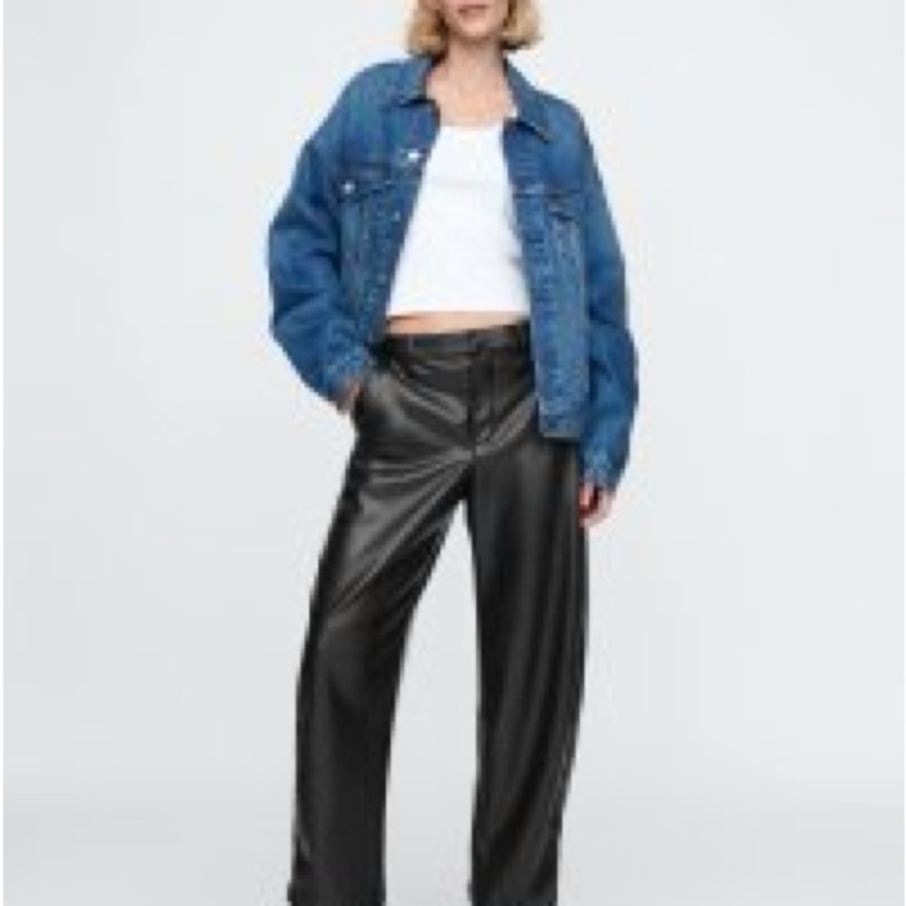 Mid Rise Vegan Leather Barrel Pants Black GAP